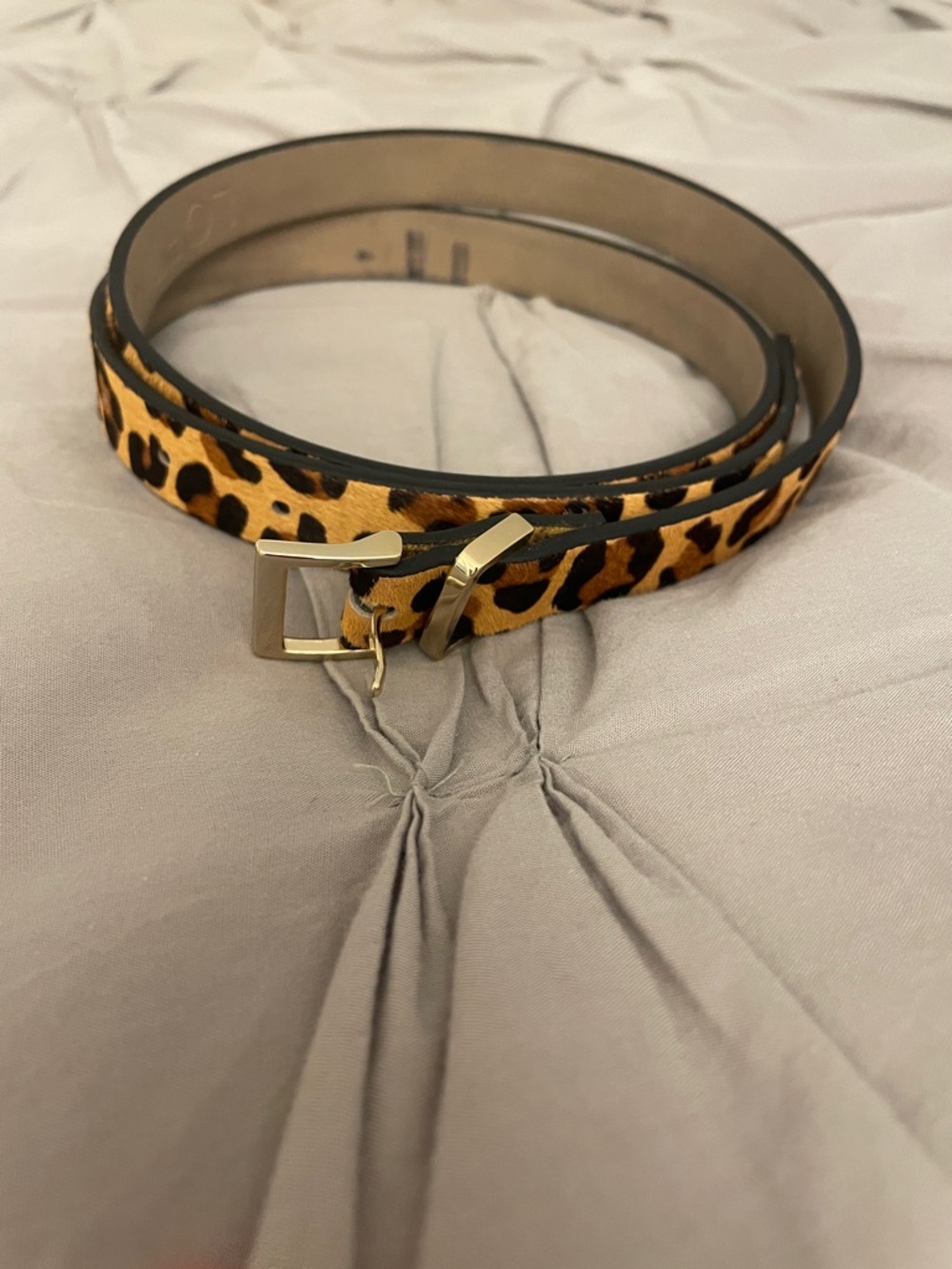 LOFT Leopard Print Skinny Belt with Gold Buckle
